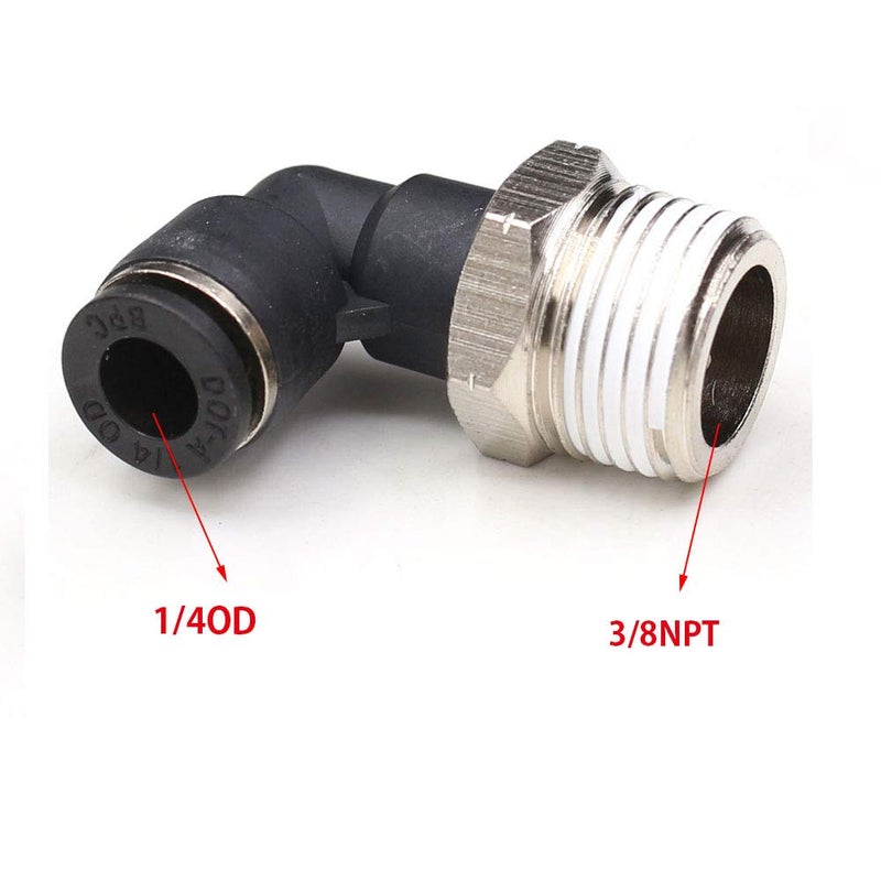 CEKER 3/8 Elbow Male Airlines Push Fittings 90 Degree Push to Connect Fittings Air Fittings, PL 1/4"" Tubing Od x 3/8"" Npt Thread Pneumatic Push In Connectors Quick Connect Tube Fittings 10Packs - Image 2
